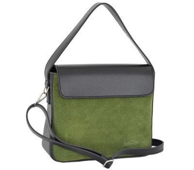 695 сумка замш чорна зелена Lucherino