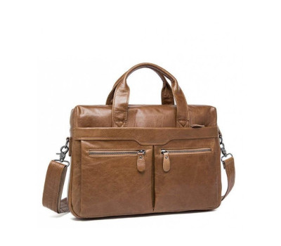 Мужская кожаная сумка для ноутбука и документов светло-коричневая Tiding Bag S-M56-7122C-2