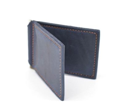 Шкіряний затискач для грошей ручної роботи синій RK-RB-hold TARWA