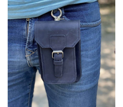 Кожаная сумка-чехол на пояс темно-синяя TARWA RK-2090-3md