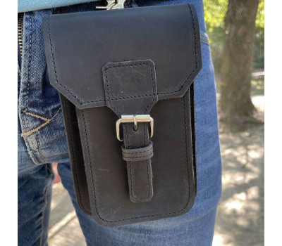 Кожаная сумка-чехол на пояс черная TARWA RA-2090-3md