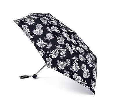 Парасолька жіноча Fulton L340 Miniflat-2 Black and White Floral (Чорно-білі квіти)