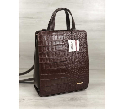 Молодіжний каркасний сумка-рюкзак коричневого кольору зі вставкою коричневий крокодил WeLassie