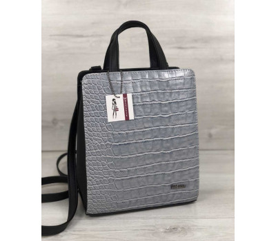 Молодіжний каркасний сумка-рюкзак чорного кольору зі вставкою сірий крокодил WeLassie