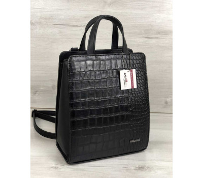 Молодіжний каркасний сумка-рюкзак чорного кольору зі вставкою чорний крокодил WeLassie