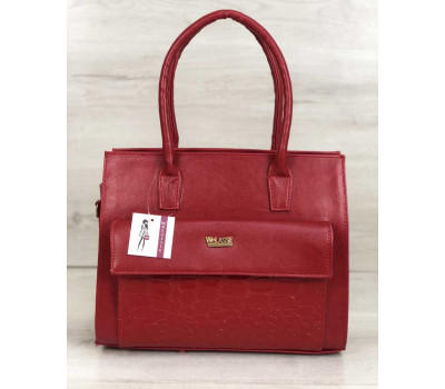 Каркасная женская сумка с  накладным карманом лаковый красный WeLassie