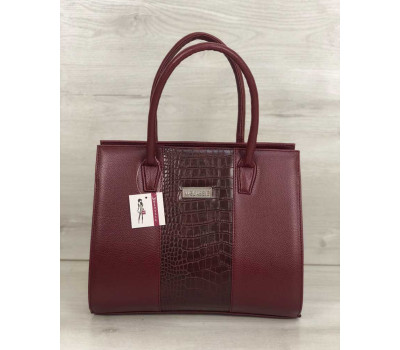 Женская сумка Бочонок бордового цвета со вставкой бордовый крокодил WeLassie