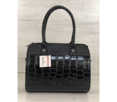 Женская сумка Маленький Саквояж черный лаковый крокодил WeLassie
