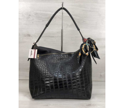 Женская сумка Нея черного цвета со вставкой черный крокодил WeLassie