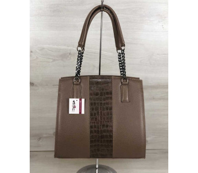 Каркасная женская сумка Адела кофейного цвета со вставкой кофейный крокодил WeLassie