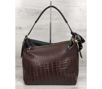 Женская сумка Нея черного цвета со вставкой коричневый крокодил WeLassie