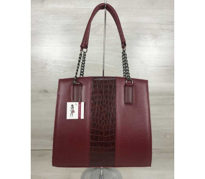 Каркасная женская сумка Адела бордового цвета со вставкой бордовый крокодил WeLassie