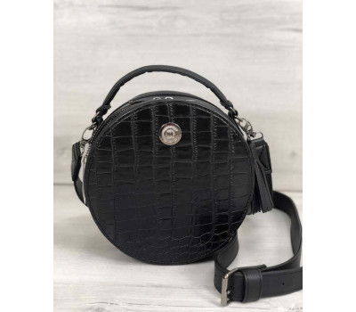 Стильна жіноча сумка Бріджит чорного кольору зі вставкою чорний крокодил WeLassie