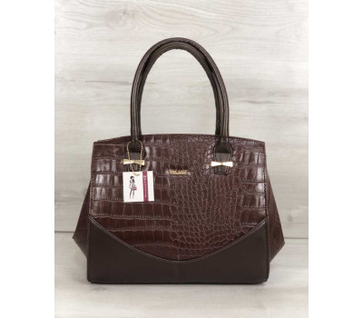 Каркасна жіноча сумка Віржіні коричневого кольору зі вставками коричневий крокодил WeLassie