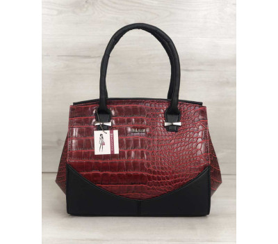 Каркасна жіноча сумка Віржіні чорного кольору зі вставками червоний крокодил WeLassie