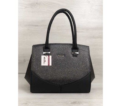 Каркасна жіноча сумка Віржіні чорного кольору зі вставками чорний блиск WeLassie