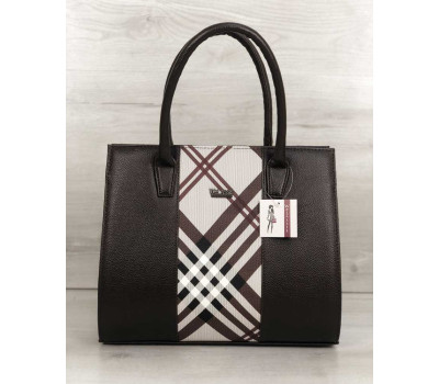 Женская сумка Бочонок коричневого цвета со вставкой барбери WeLassie