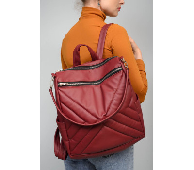 Жіночий рюкзак-сумка Sambag Trinity строчений бордо