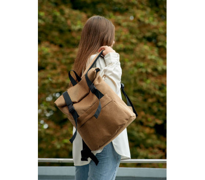 Женский рюкзак ролл Sambag RollTop Milton коричневый тканевый