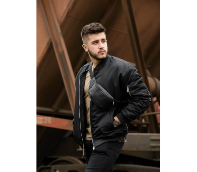 Чоловіча сумка на пояс бананка шкіряна Sambag Tirso  PSO чорна