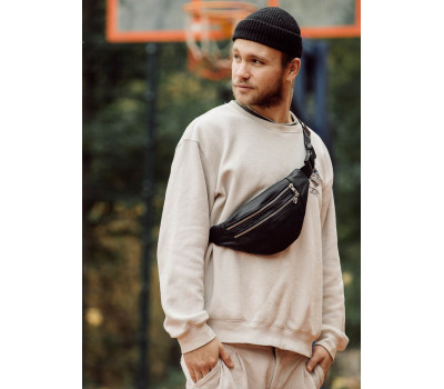 Чоловіча сумка на пояс шкіряна бананка Sambag Soho чорна