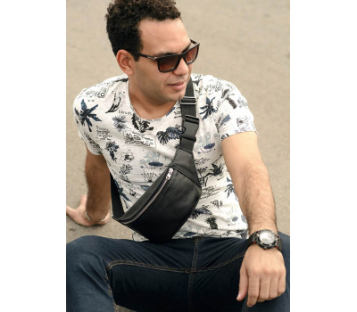 Чоловіча сумка на пояс бананка шкіряна Sambag Tirso  PSS чорна