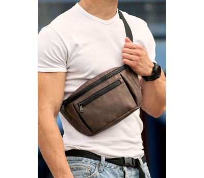 Чоловіча сумка на пояс бананка Sambag Tirso Max коричневий нубук