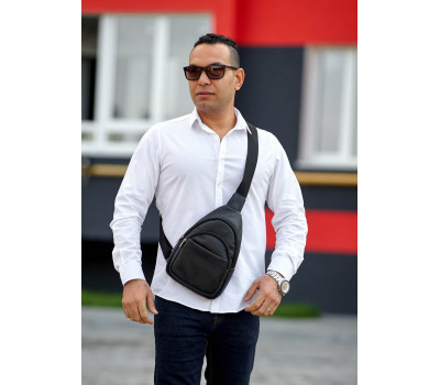 Чоловіча шкіряна сумка слінг через плече Sambag Brooklyn  чорна