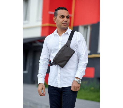 Чоловіча шкіряна сумка бананка Sambag Harvi коричнева шкіра