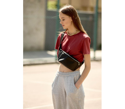 Женская поясная сумка бананка кожаная Sambag Tirso  PSS черная