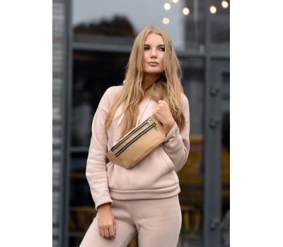 Поясная сумка бананка кожаная Sambag Tirso  BTS натуральная бежевая  кожа