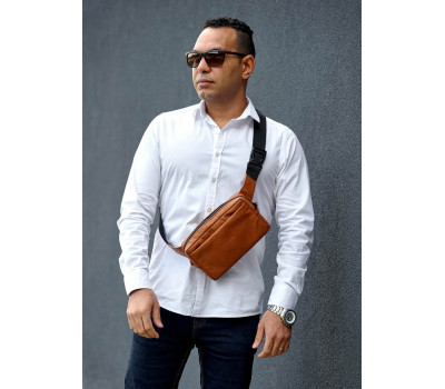 Чоловіча шкіряна сумка бананка Harvi руда шкіра