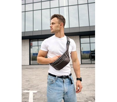 Чоловіча сумка на пояс бананка шкіряна Sambag Tirso  BTS Натуральна коричнева шкіра