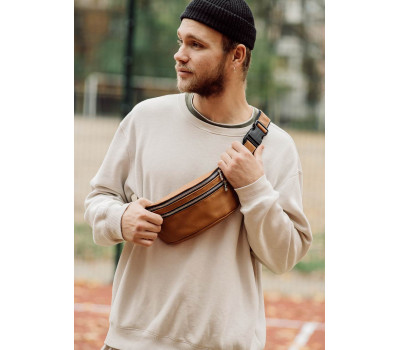 Чоловіча сумка на пояс бананка шкіряна Sambag Tirso  BTS Натуральна руда шкіра