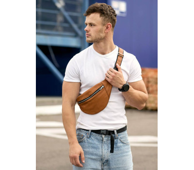 Чоловіча сумка на пояс бананка Sambag Soho Натуральна руда шкіра