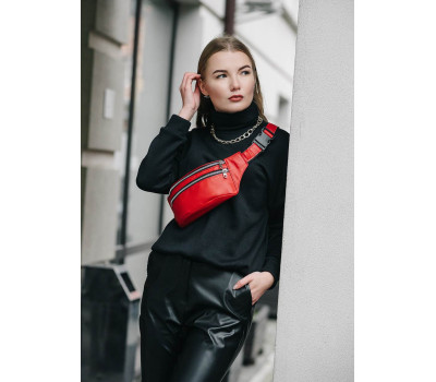 Жіноча сумка на пояс бананка шкіряна Sambag Tirso  BTS Натуральна червона шкіра