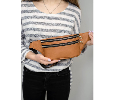 Женская поясная сумка бананка кожаная Sambag Tirso  BTS натуральная рыжая кожа