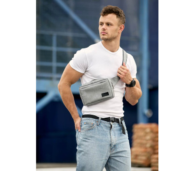 Чоловіча сумка бананка Sambag Harvi світло-сірий нубук