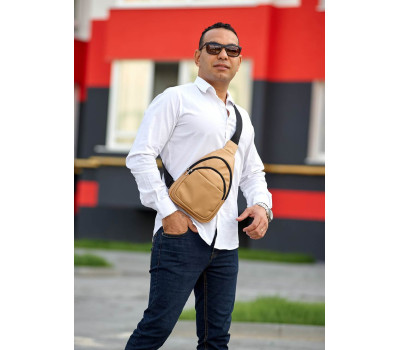 Чоловіча шкіряна сумка слінг через плече Sambag Brooklyn  бежева