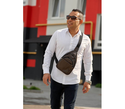 Чоловіча шкіряна сумка слінг через плече Sambag Brooklyn коричнева