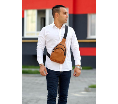 Чоловіча шкіряна сумка слінг через плече Sambag Brooklyn руда