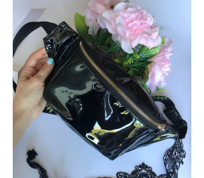 Поясная сумка лаковая бананка Sambag Tirso MSG черная