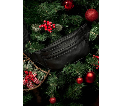 Жіноча сумка на пояс бананка шкіряна Sambag Tirso  BTT чорна