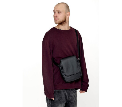 Чоловіча сумка через плече мессенджер з екошкіри Sambag Makros чорна