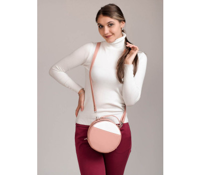 Жіноча кругла сумка Sambag Bale пудрова з білим