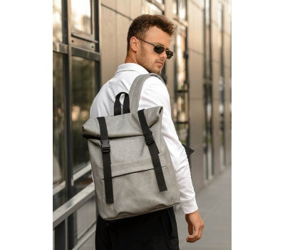Чоловічий рюкзак ролл Sambag  RollTop Milton світло-сірий нубук