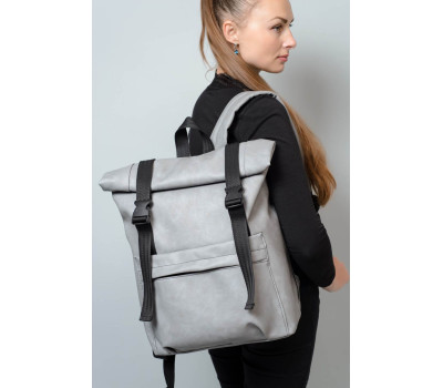 Жіночий рюкзак ролл Sambag RollTop Milton світло-сірий нубук