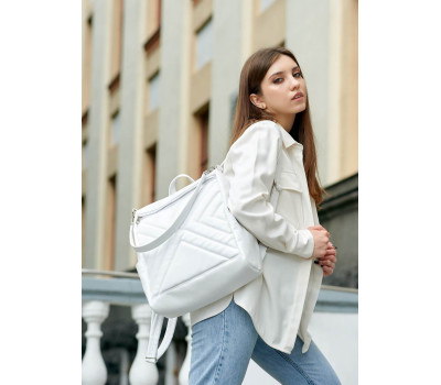 Жіночий рюкзак-сумка Sambag Trinity строчений білий