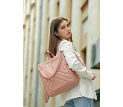 Жіночий рюкзак-сумка Sambag Trinity строчений пудра