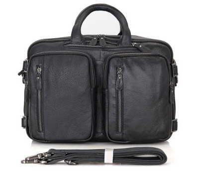 Шкіряна сумка трансформер JD 7014A рюкзак, бриф, сумка чорна